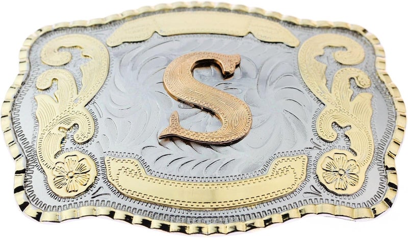 WMG Western Belt Buckle Initial Letters ABCDMRJ to Z Cowboy Belt Buckle, Rodeo Buckles for Men & Women Fits Up to 2 Inch Belts - Image 1
